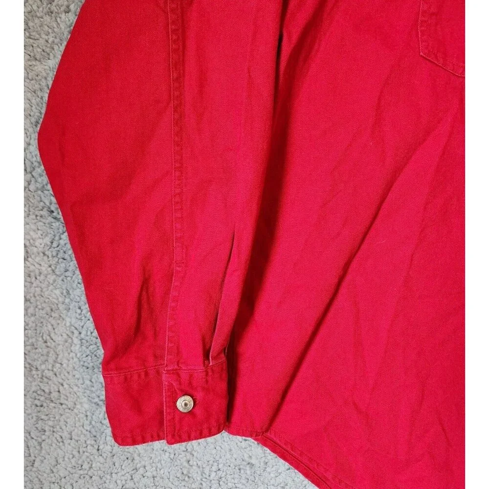 Levi's Jeans Red Denim Long Sleeve Metal Button Up Shirt Size XL Y2K 100% Cotton